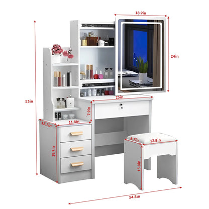 Wohh MDF Makeup Vanity with LED Mirror, Dressing Table and 5 Drawers, White