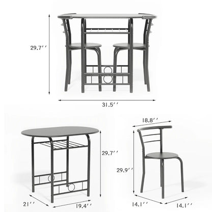 Vineego 3 Pieces Dining Set for 2 Small Kitchen Breakfast Table Set Space Saving Wooden Chairs and Table Set,Black