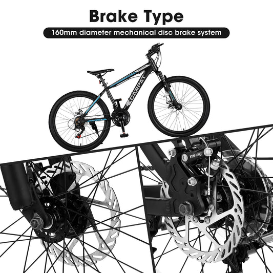 26" Mountain Bike, Aluminum Mountain Bike for Adult with Disc Brakes & Suspension