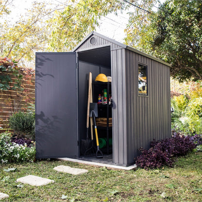 Keter Darwin 4' x 6' Outdoor Garden Tool Storage Shed w/ Window, Graphite