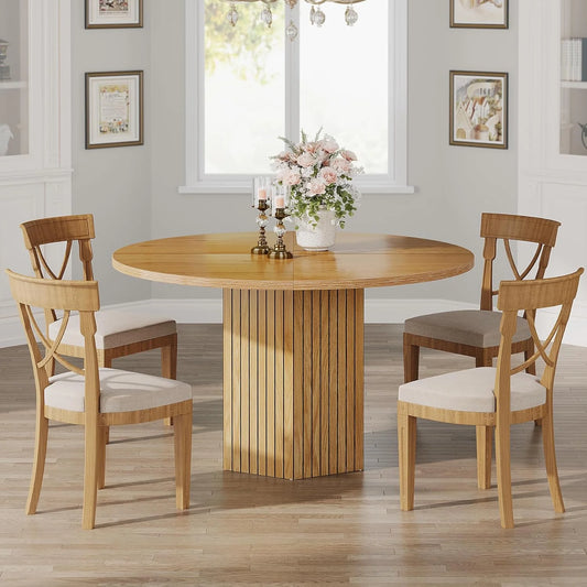 Tribesigns Round Dining Table for 4 People, 47 inch Kitchen Table with Heavy Duty Pedestal Base Circle Oak Tabletop for Kitchen Living Room, Oak