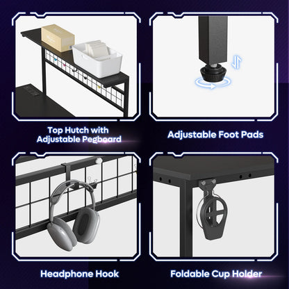 Bestier 51 L Shaped Gaming Desk with Power Outlets & LED Light, Computer Desk with 4 Tiers Shelves for Home Office, Reversible Gamer Table with Hooks and Cup Holder, Carbon Fiber