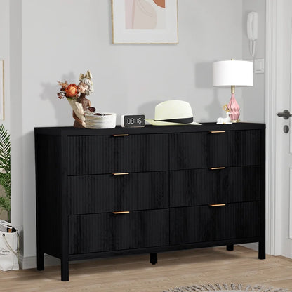 YOCWO Fluted Nightstand for Bedroom Set of 2 , Wood Bedside Table Set of 2 with Drawers, Black