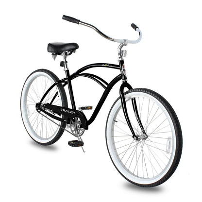Tracer BORA Beach Cruiser Bike for Adult, 26 Inch Wheels, Featuring Steel Step Over or Step Through Hi Ten Steel Frame, 1 Speed with Coaster Brake, Hybrid Bike, Black Color