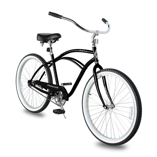 Tracer BORA Beach Cruiser Bike for Adult, 26 Inch Wheels, Featuring Steel Step Over or Step Through Hi Ten Steel Frame, 1 Speed with Coaster Brake, Hybrid Bike, Black Color