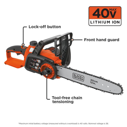 BLACK+DECKER 40V MAX Cordless Chainsaw, 12-Inch, Battery and Charger Included