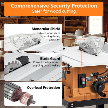 Wpond 1800W, 15A 10in Portable Table Power Saw, 5000 RPM
