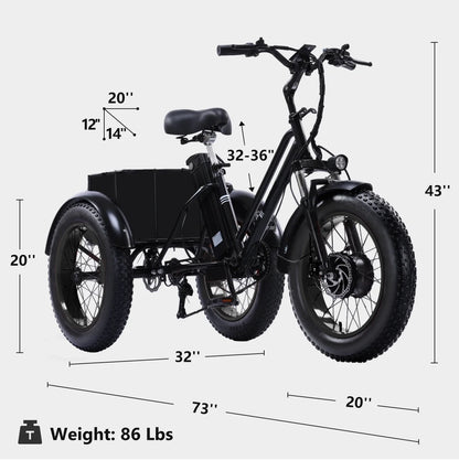 YEBEI Electric Tricycle for Adults Folding E-Trike Motorized Tricycle Electric 3 Wheels Trike Powerful 500W Motor Electric Tricycle 48V15AH Lithium Battery Max 20MPH 20*4.0�� Fat Tire Orange
