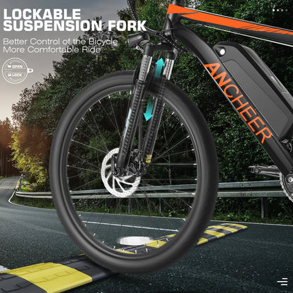 Vibespark Electric Bike, Electric Bike for Adults 26" EBike 500W Adult Electric Bicycle, 19.8MPH Electric Mountain Bike, 48V 7.8Ah Battery, Lockable Suspension Fork, Shimano 21 Speed, LCD Display