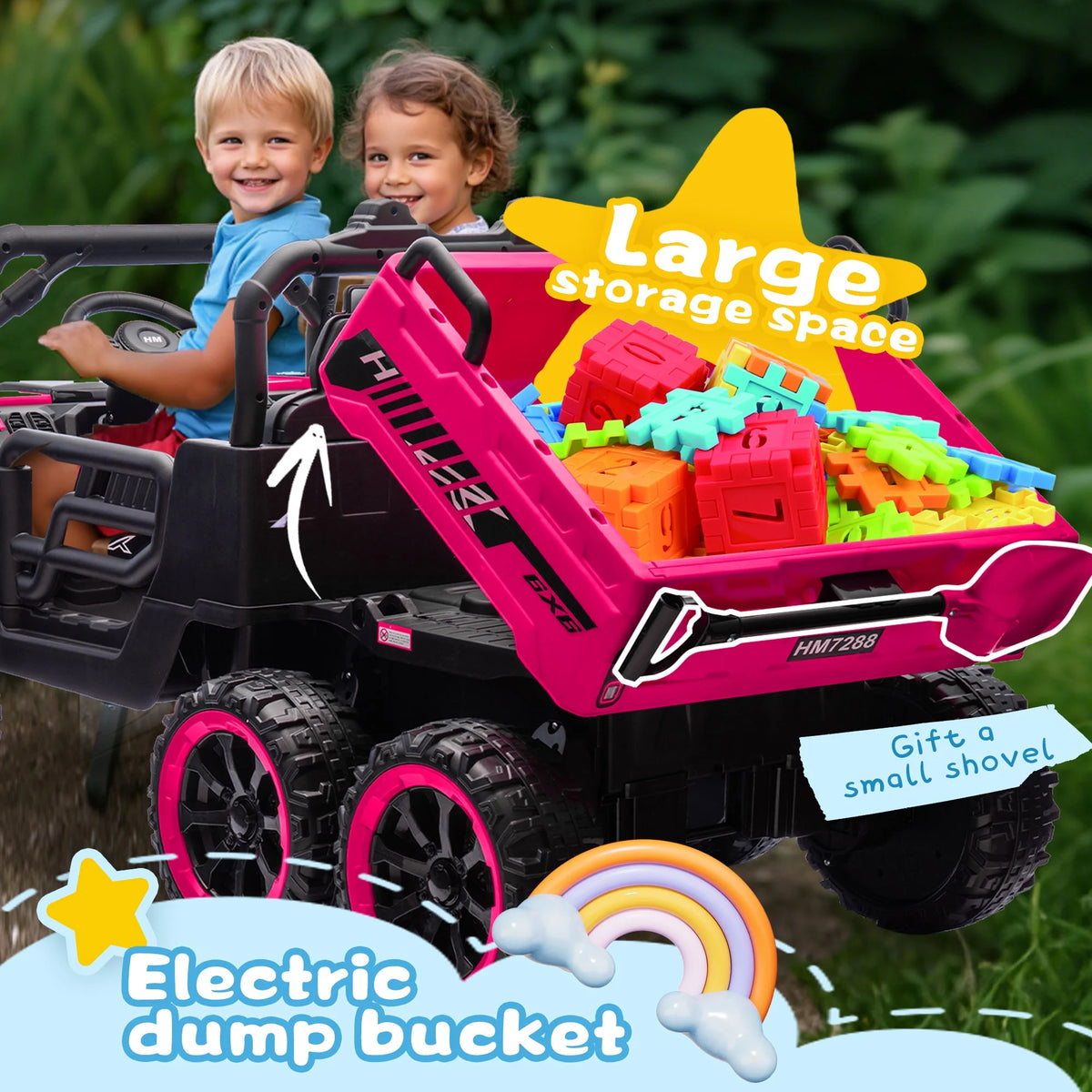 Xuanlur 24V 2 Seater Kids Ride on Car Truck, Ride on UTV W/ 2x200W Motor, 24 Volt Ride on Toys W/ Dump Bed/Shovel, Electric Car for Kids W/ Durable Tires, LED Light, Music, Remote Control, Black