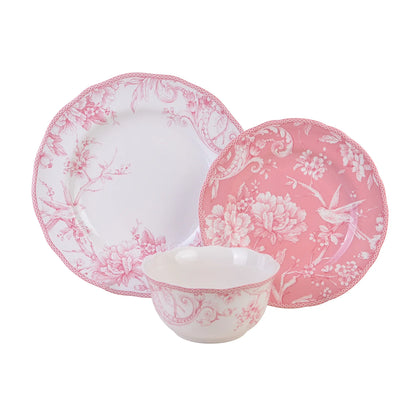222 Fifth Adelaide Brown on White Porcelain 12 Piece Dinnerware Set, Plates & Bowls, Service for 4
