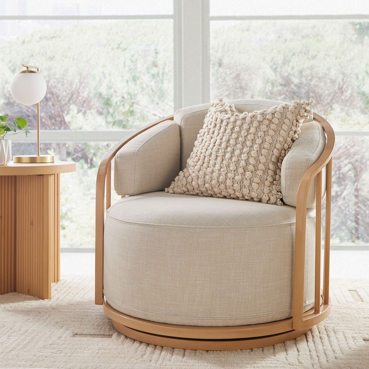 Better Homes & Gardens Lillian Swivel Birdcage Accent Chair, Cream Linen