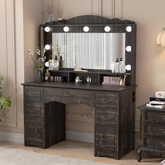 Vanity Desk with Mirror and Light 1 Piece Bohemian White Vanity Table,French Country Style