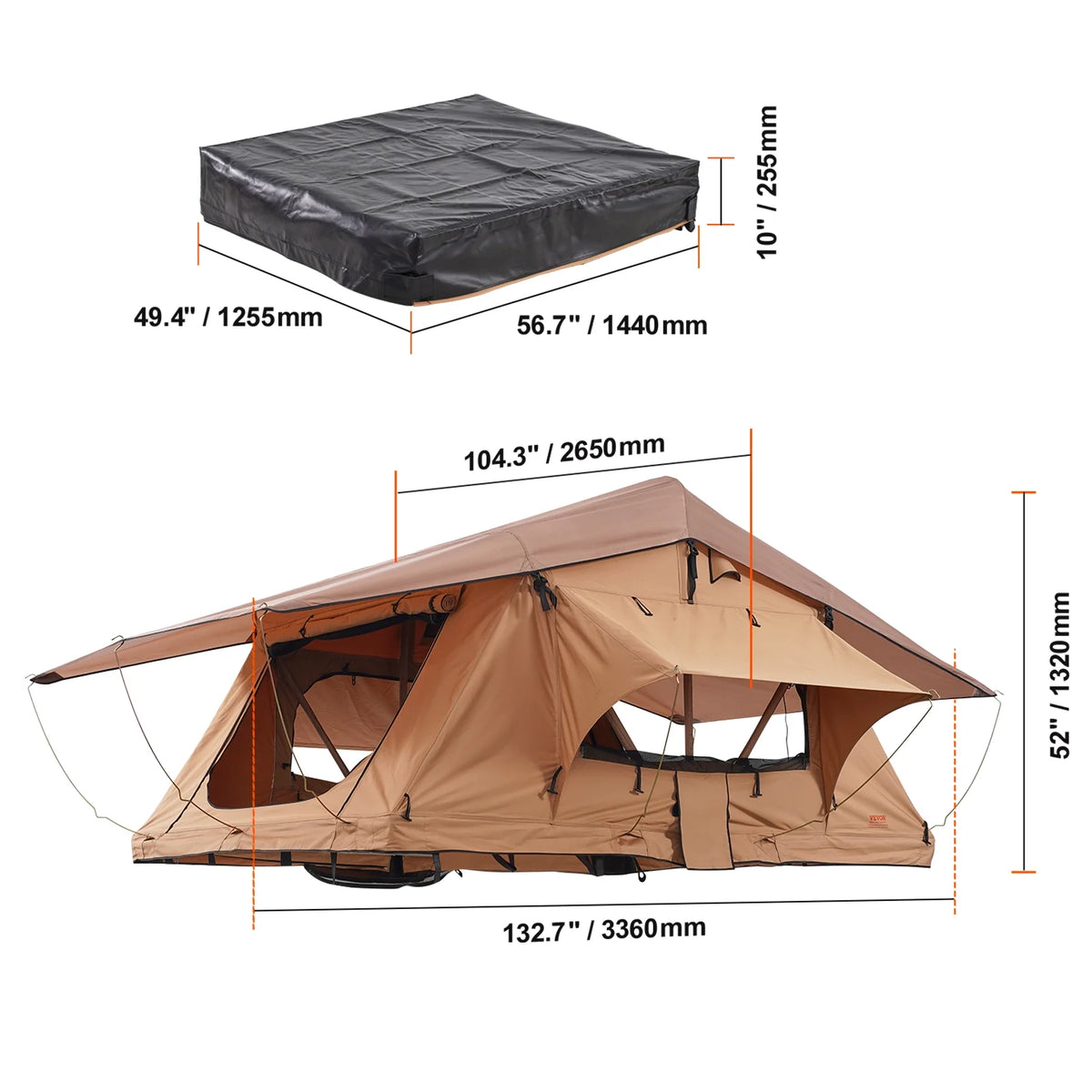 VEVOR Rooftop Tent Hard Shell, Naturnest Rooftop Tent Hardshell for 2-3 Person, Folding Hard Shell Roof Top Tent with Telescopic Ladder Mattress PVC Cover Bag, Waterproof for Jeep SUV Van Truck