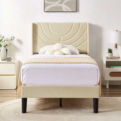 VECELO Set of 2 Twin Bed Frames, Modern Upholstered Platform Bed Frame with Tufted Headboard, No Box Spring Needed, Dark Green