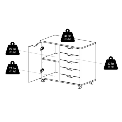 Winsome Halifax 5-Drawer, Side Storage Mobile Cabinet 10630, White Finish
