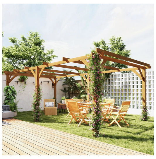20x10ft Wood Pergola, Outdoor Gazebo Grape Trellis - Dark Brown