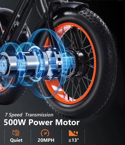 YEBEI Electric Tricycle for Adults Folding E-Trike Motorized Tricycle Electric 3 Wheels Trike Powerful 500W Motor Electric Tricycle 48V15AH Lithium Battery Max 20MPH 20*4.0�� Fat Tire Orange