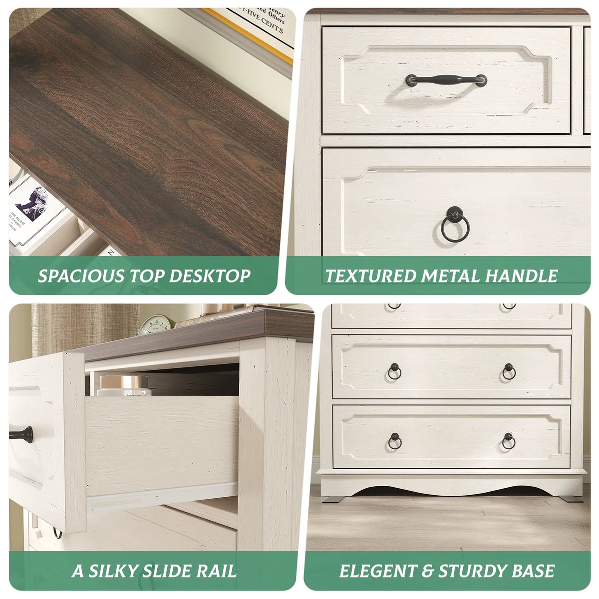 Vabches Farmhouse 6 Drawer Dresser, 43" Tall Chest of Drawers for Bedroom, Living Room, Hallway, Entryway, Antique White