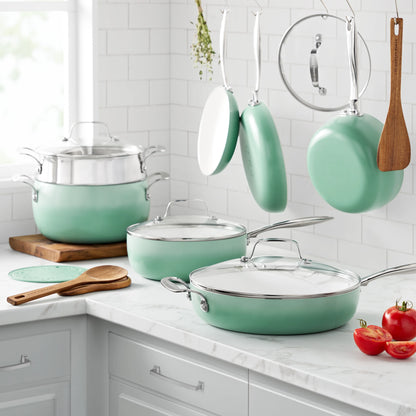 The Pioneer Woman Harlow 15-Piece Cookware Set, Ceramic Non-Stick Pots and Pans Set, Taupe