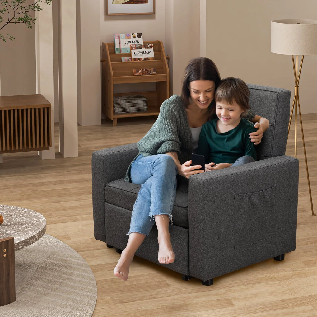 Tolead 3-in-1 Convertible Sofa Bed Sleeper Chair with Adjustable Backrest, Gray