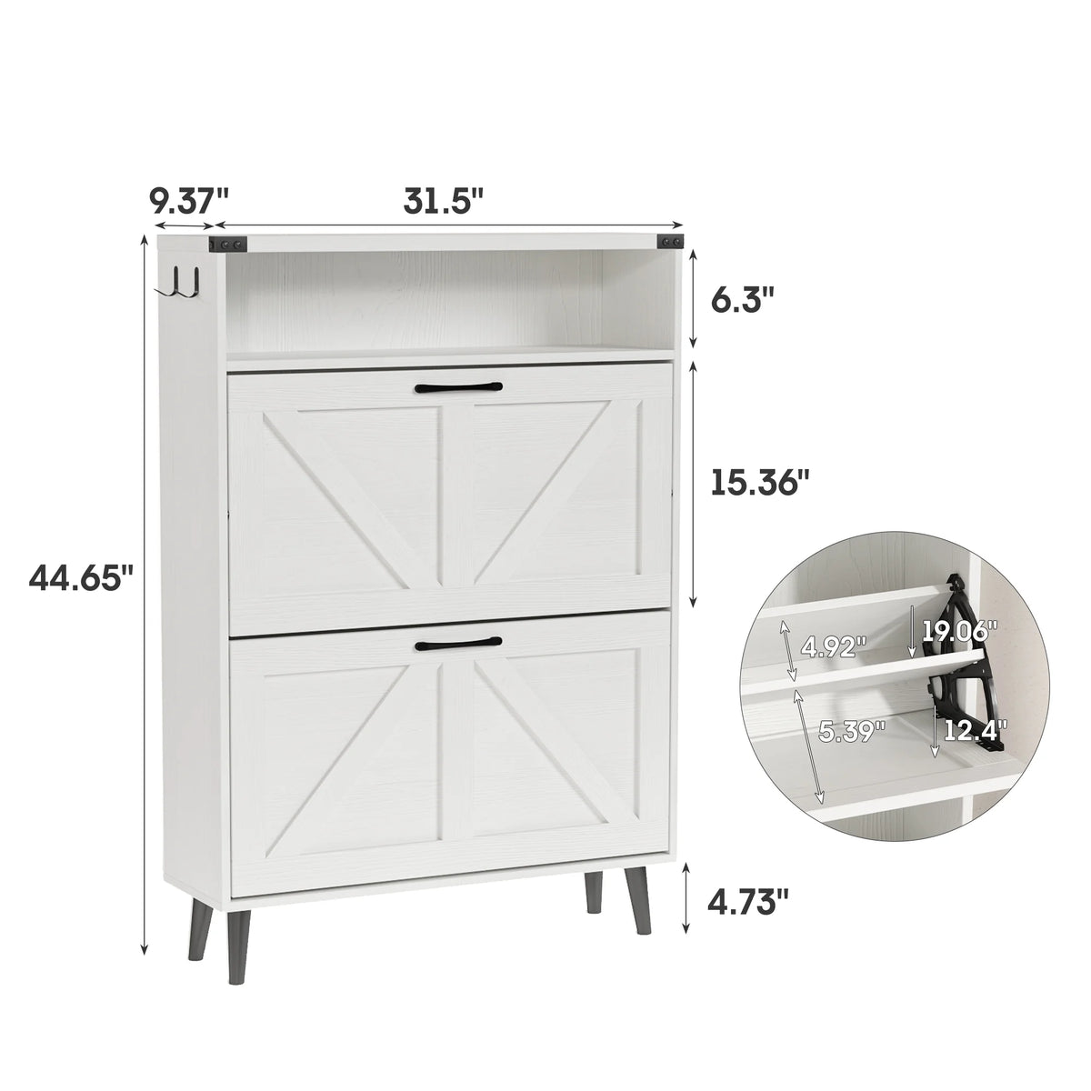 Veanerwood Shoe Cabinet with 2 Flip Drawers Farmhouse Shoe Storage Cabinet Organizer for Entryway, Gray