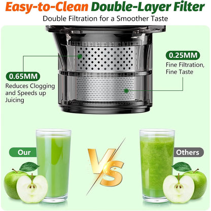 YPONE Cold Press Juicer, Masticating Juicer with 5.4" Wide Feed Chute, 350w Slow Juicer Machines Fit Whole Vegetables and Fruits,Juice Extractor Machine with High Juice Yield, Easy to Clean(Black)