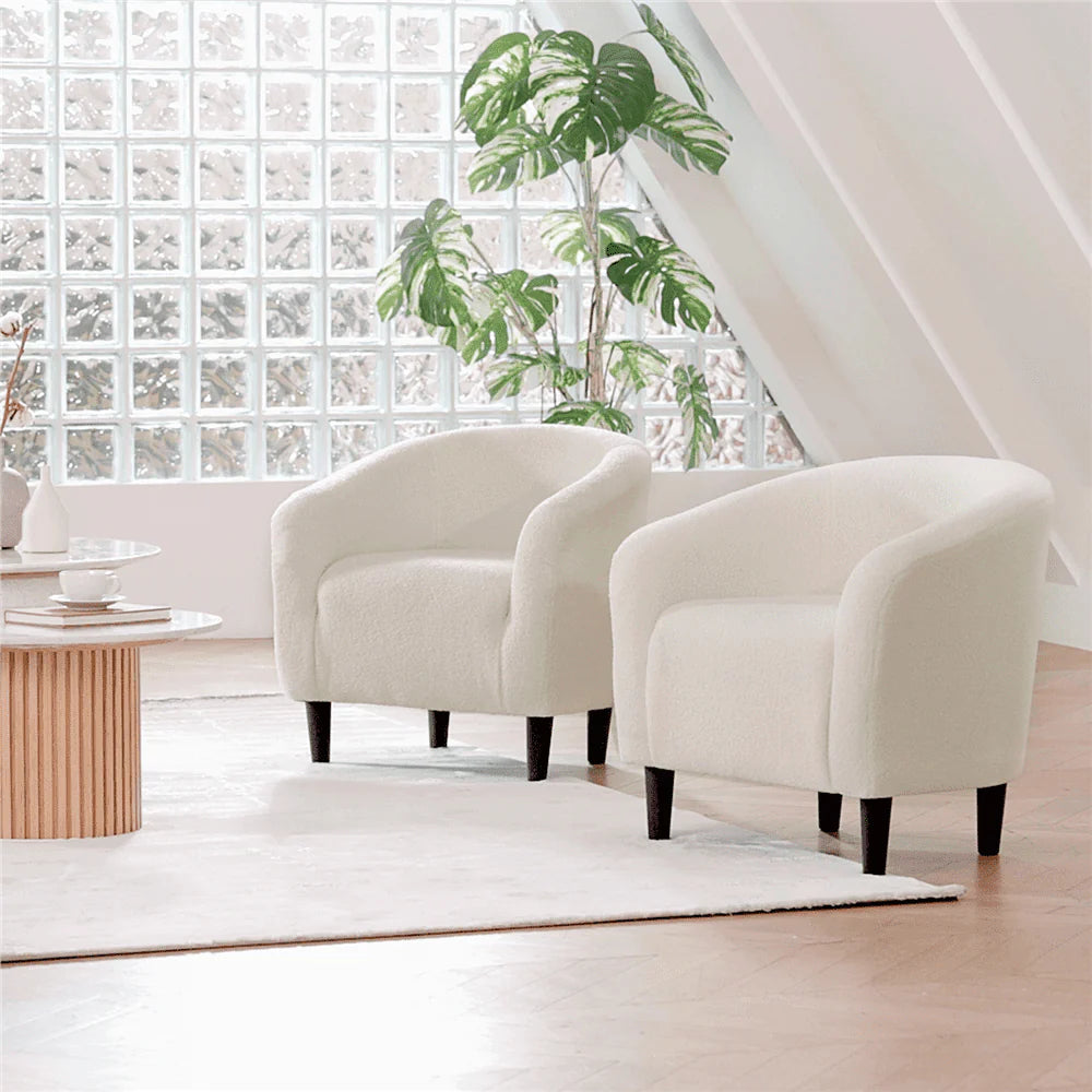 Yaheetech Upholstered Club Chair Accent Barrel Chair, Ivory