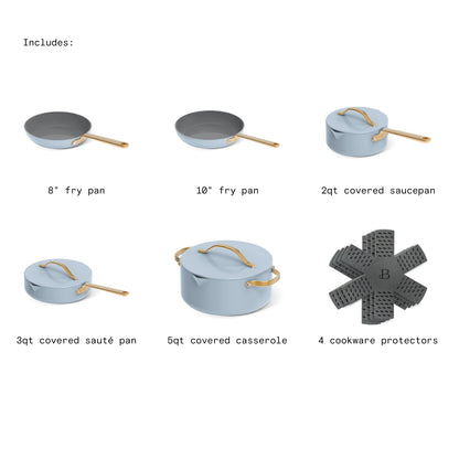 Beautiful 12pc Ceramic Non-Stick Cookware Set with Strainer Lids, White Icing by Drew Barrymore