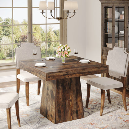 Tribesigns Square Dining Table for 4, 31.5-Inch Kitchen Table Small Dinner Table with Sturdy Pedestal Base, Farmhouse Dining Room Table for Home Dining Room, Living Room, Kitchen, Vintage Brown