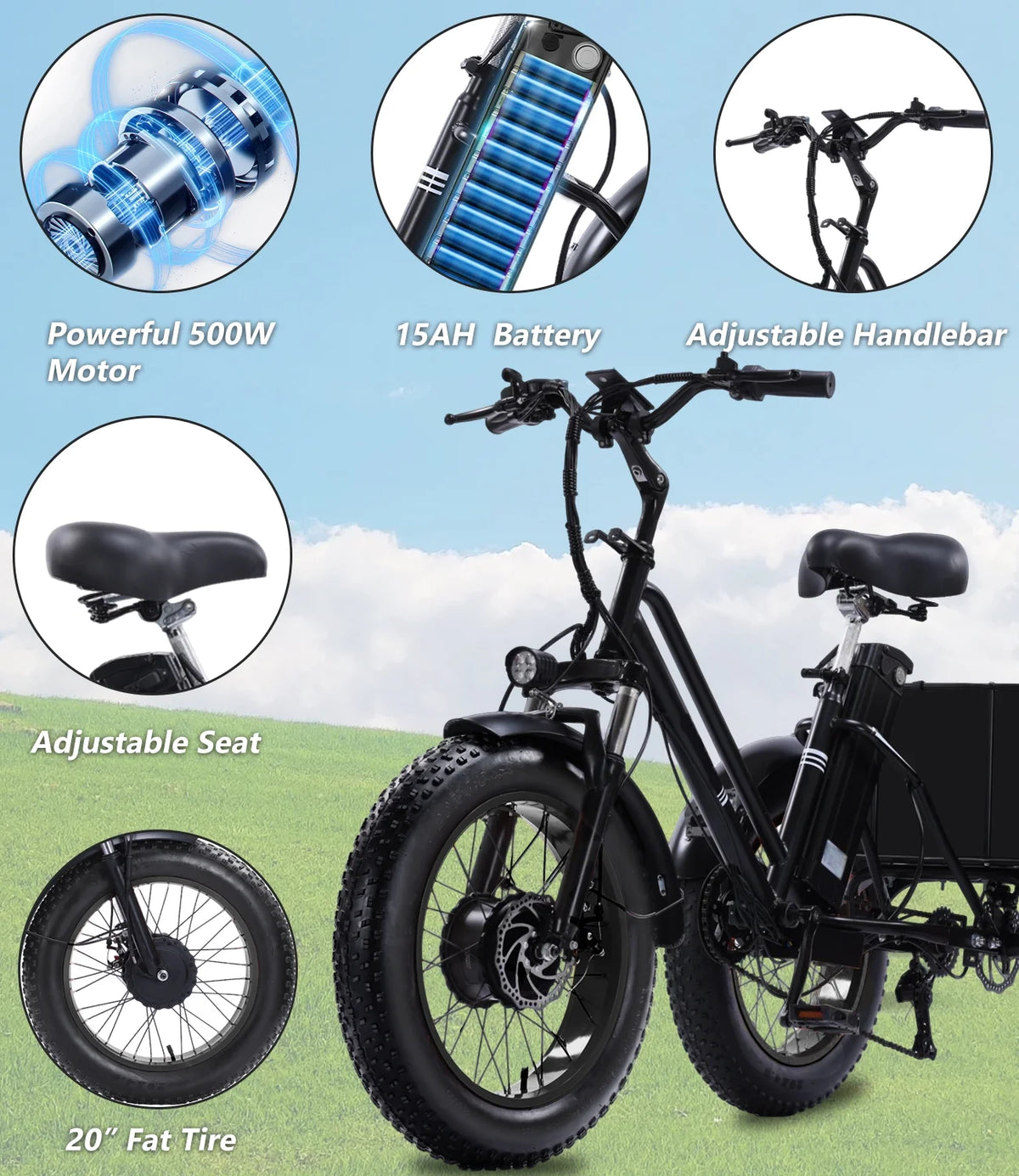 YEBEI Electric Tricycle for Adults Folding E-Trike Motorized Tricycle Electric 3 Wheels Trike Powerful 500W Motor Electric Tricycle 48V15AH Lithium Battery Max 20MPH 20*4.0�� Fat Tire Orange