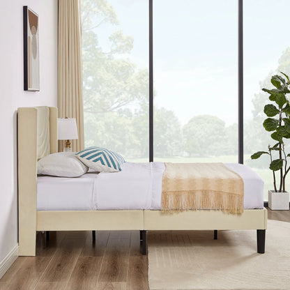 VECELO Set of 2 Twin Bed Frames, Modern Upholstered Platform Bed Frame with Tufted Headboard, No Box Spring Needed, Dark Green