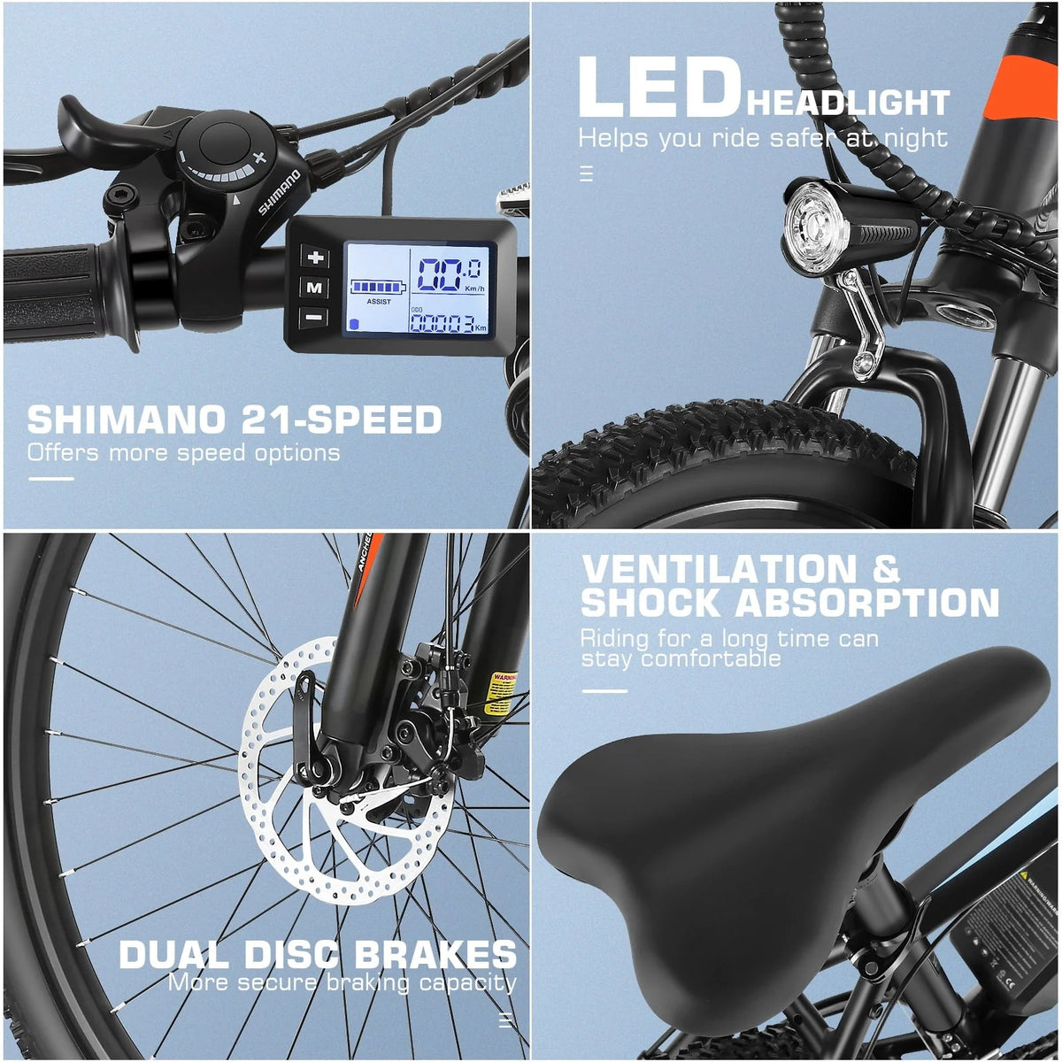 Vibespark Electric Bike, Electric Bike for Adults 26" EBike 500W Adult Electric Bicycle, 19.8MPH Electric Mountain Bike, 48V 7.8Ah Battery, Lockable Suspension Fork, Shimano 21 Speed, LCD Display