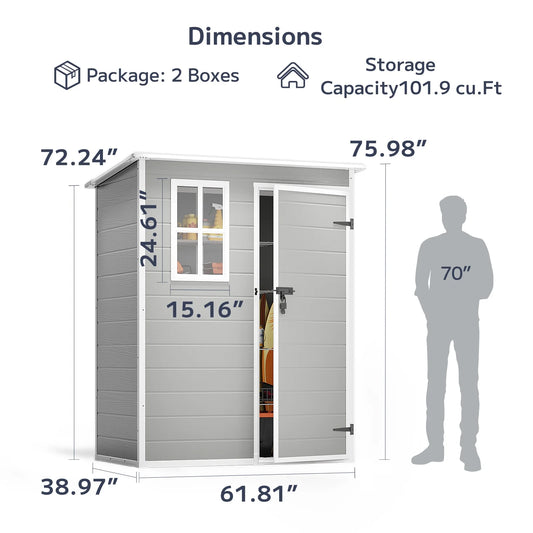 5x3ft��16.6 sq. ft.�� Outdoor Storage Shed, Asofer Resin Storage Shed, Plastic Garden Shed for Garden, Gray