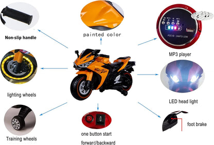 2 Seats Electric Dirt Bike Motorcycle for Kid 3-8, 12V Kids Motorcycle with Manual Throttle, Lighting Wheels, Music Function, Max Load 99LB (Blue)