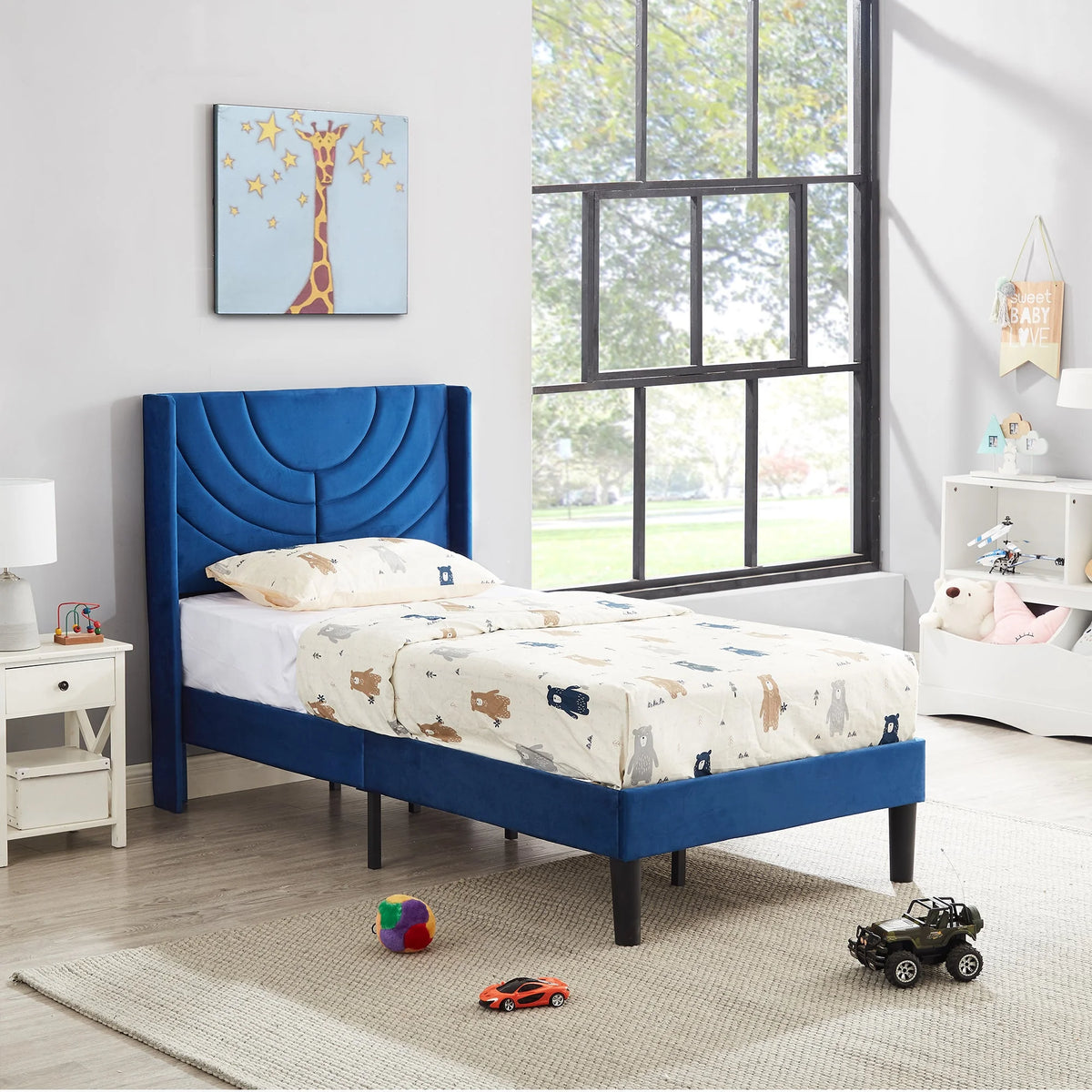 VECELO Set of 2 Twin Bed Frames, Modern Upholstered Platform Bed Frame with Tufted Headboard, No Box Spring Needed, Dark Green