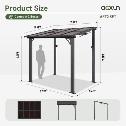 Aoxun 8' x 5' Gazebo for Patio, Gazebo Pergola with Sloped Roof, Grill Gazebo Large Wall-Mounted Heavy Duty Awnings, for Backyard, Deck, Patio