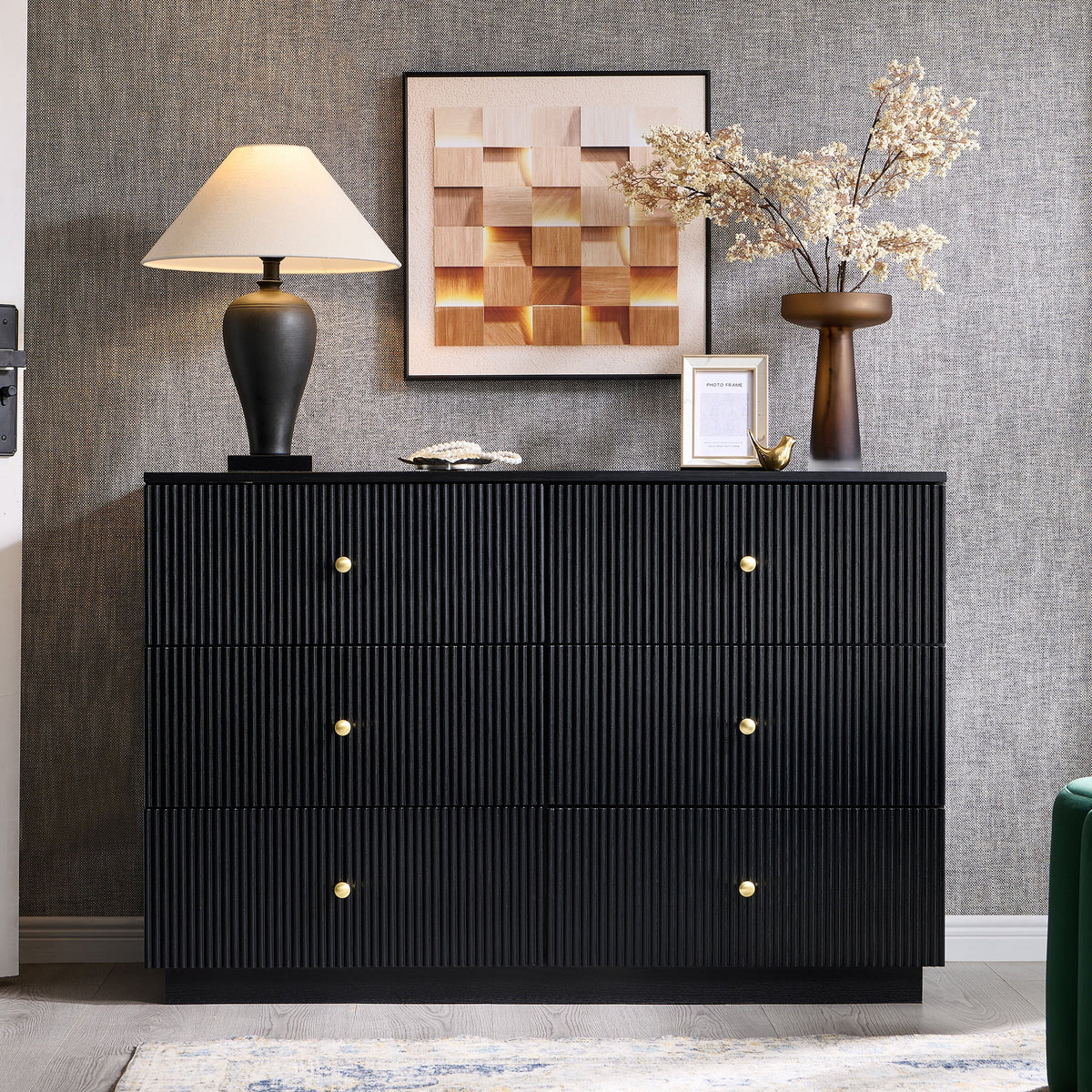 wow97e Fluted 6 Drawers Dresser, Wood 47" Tall Chest of Drawers with Deep Storage, Modern Bedroom Chest for Closet Hallway, Entryway, Living Room