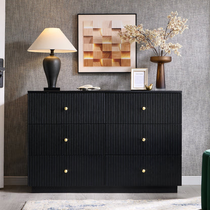 wow97e Fluted 6 Drawers Dresser, Wood 47" Tall Chest of Drawers with Deep Storage, Modern Bedroom Chest for Closet Hallway, Entryway, Living Room