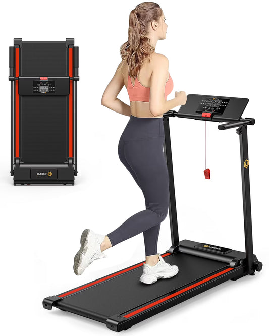 UREVO Folding Treadmill, 2.25HP Portable Mini Treadmills for Home Office, Compact Threadmill with 12 HIIT Modes, LCD Display, 265 lbs Capacity