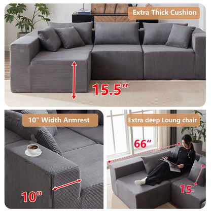 104-Inch Corduroy Modular L Shaped Sectional Sofa,Luxury Floor Couch Set,Upholstered Indoor Furniture,Foam-Filled Compressed Sofa for Living Room,Bedroom,4 PC Free Combination  ?