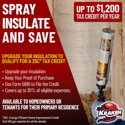Kraken Bond Fastcoat Spray Foam Insulation Kit, Class A Fire Rated, 240 Board Feet, Closed Cell - 12 Pack Set