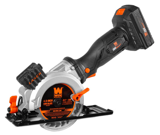 WEN 20V Max 4-1/2-Inch Cordless Mini Circular Saw with 2.0Ah Battery and Charger