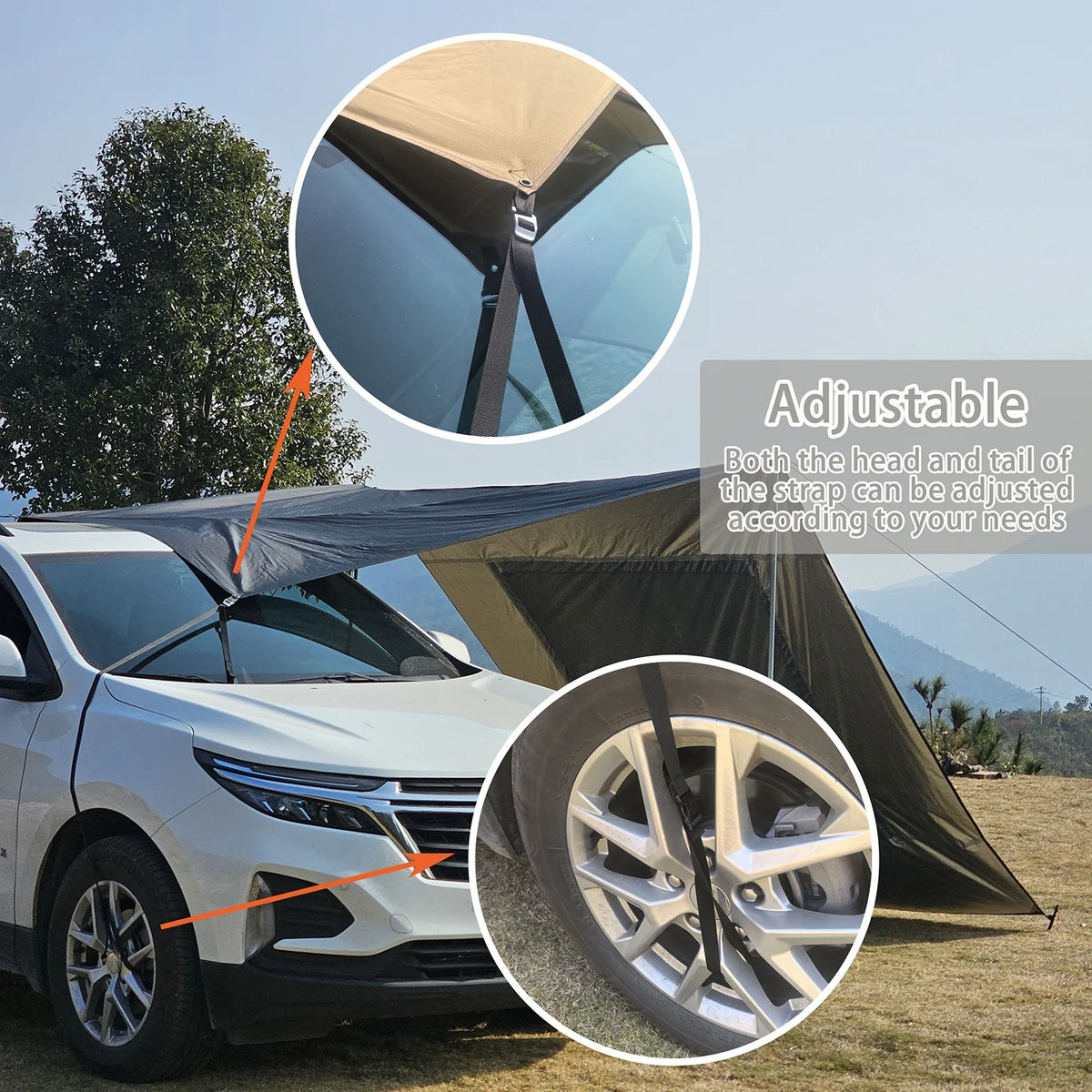 118x196in Car Side Awning with Pole Outdoor Camping Tent Tarp Waterproof Canopy Shade Sun Shelter with mesh