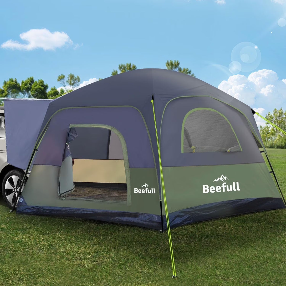 SUV Camping Tent for 6-8 Person with Rainfly,  Car Camping Tent with Waterproof, Double Layer Design with Storage Bag, Green & Gray