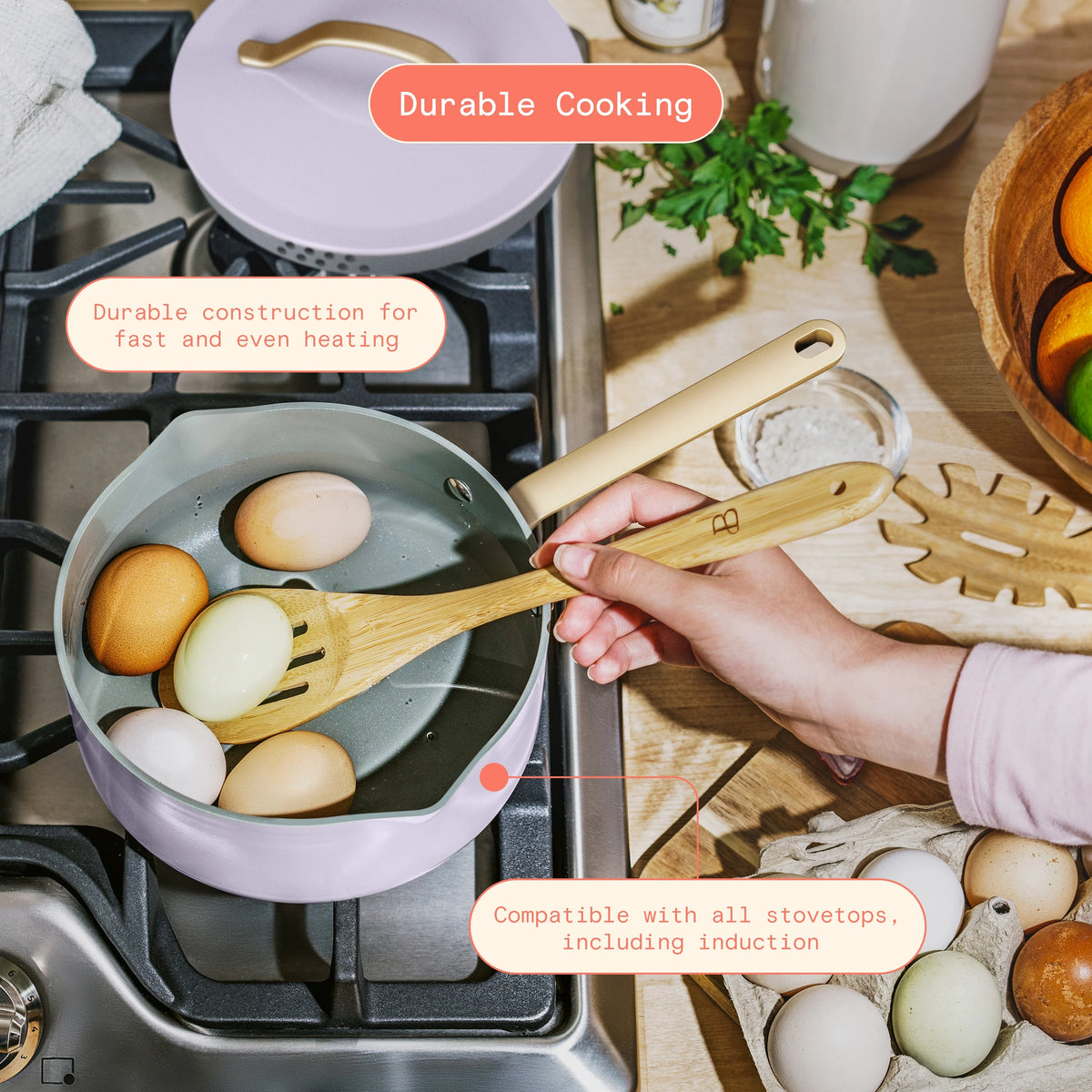 Beautiful 12pc Ceramic Non-Stick Cookware Set with Strainer Lids, White Icing by Drew Barrymore