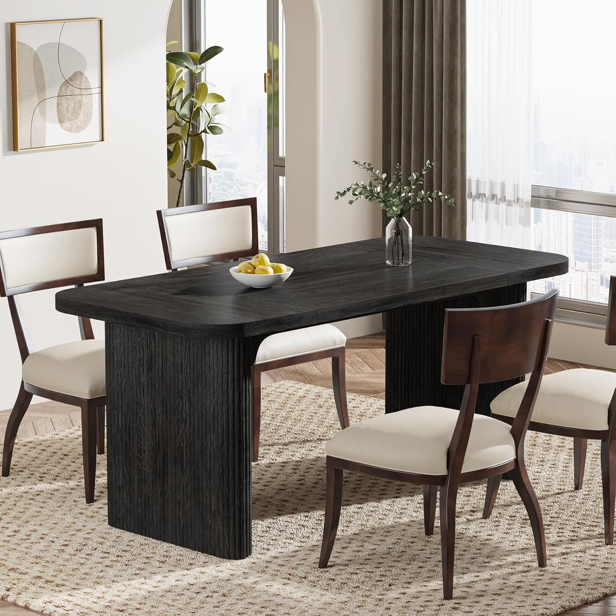 Tribesigns Farmhouse Dining Table for 4-6, Rectangular Wood Kitchen Table with Double Pedestal, 62-Inch Dinner Table for Dining Room, Living Room (Natural)