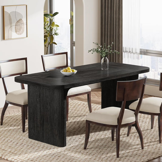Tribesigns Farmhouse Dining Table for 4-6, Rectangular Wood Kitchen Table with Double Pedestal, 62-Inch Dinner Table for Dining Room, Living Room (Natural)
