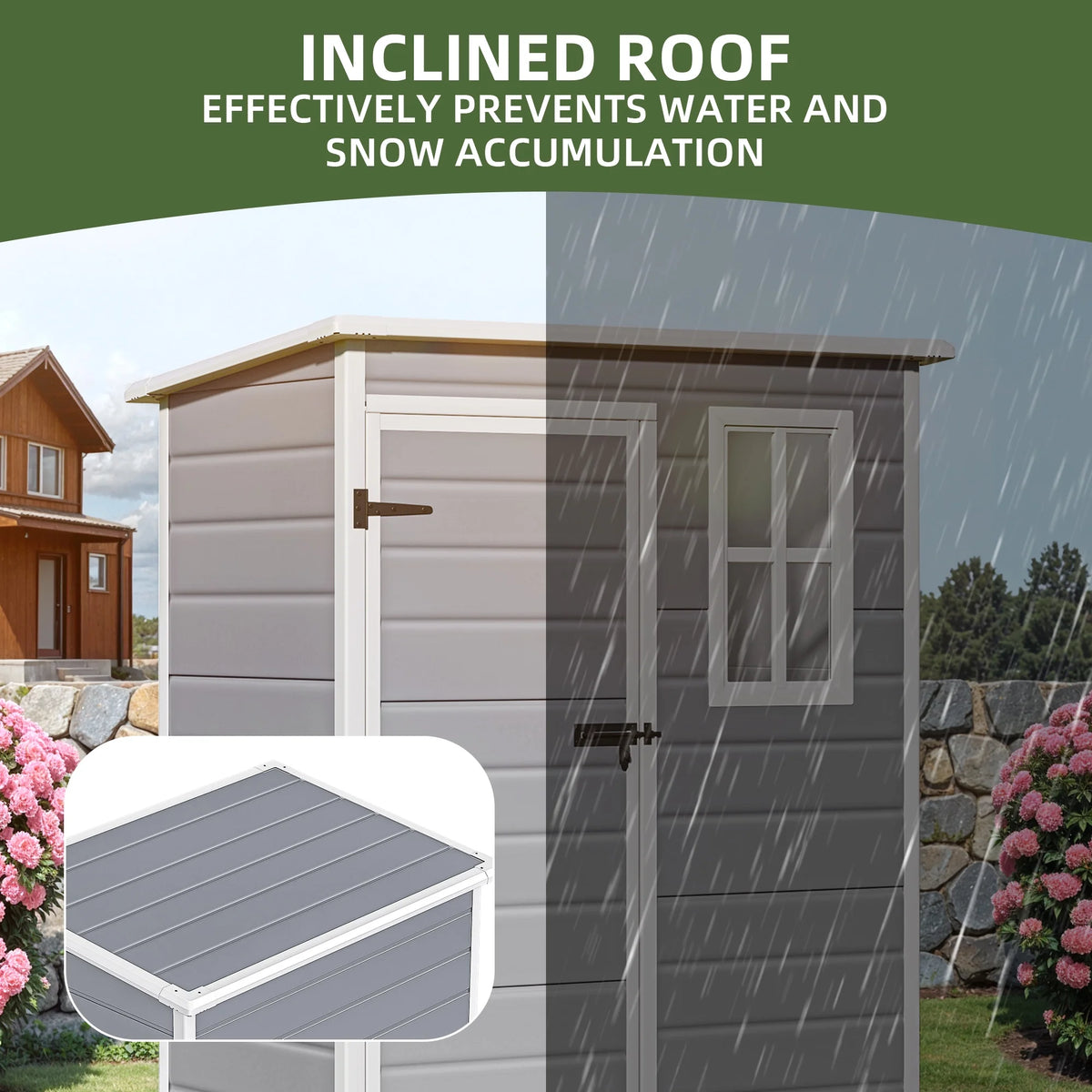 Uforic Resin Outdoor Storage Shed, 5x3 FT with Floor All-Weather Resin Storage Shed with Lockable Door & Window, Waterproof