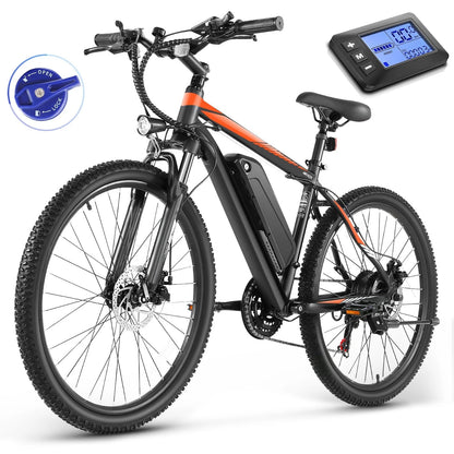 Vibespark Electric Bike, Electric Bike for Adults 26" EBike 500W Adult Electric Bicycle, 19.8MPH Electric Mountain Bike, 48V 7.8Ah Battery, Lockable Suspension Fork, Shimano 21 Speed, LCD Display